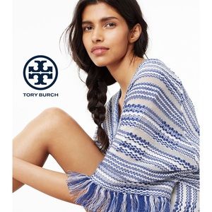Tory Burch Blue and White Fringe Gwen Tunic